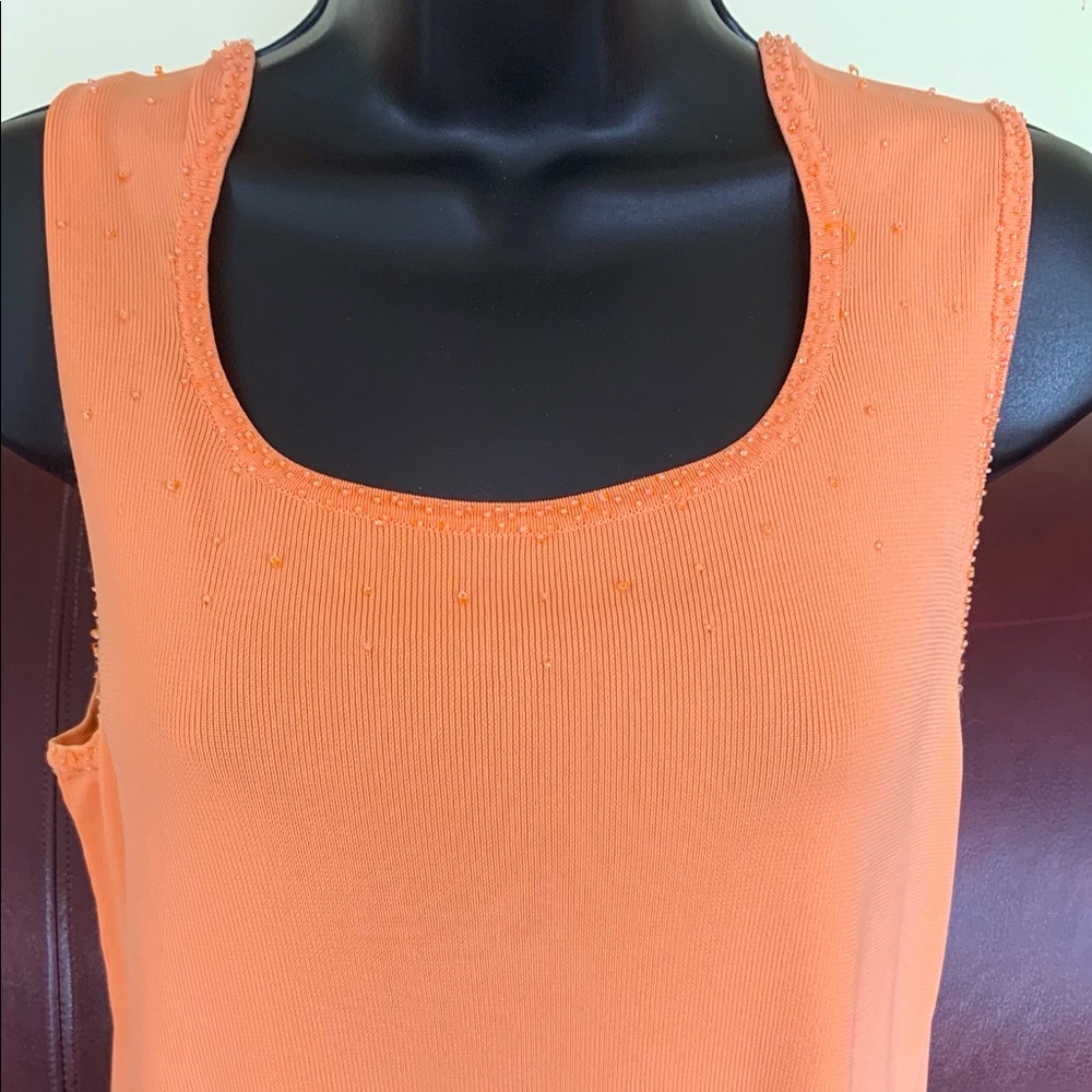 Bright Orange color rayon Knit Beaded Tank Top Squarish round neck US size M